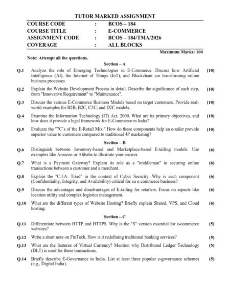 IGNOU BCOS-184 Solved Assignment 2026 English Medium