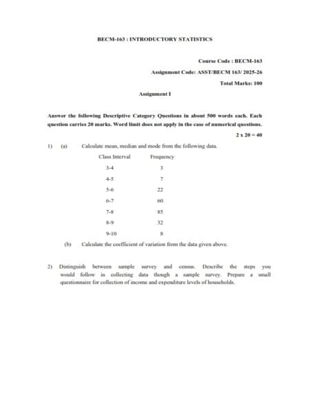 IGNOU BECM-163 Solved Assignment 2025-26 English Medium