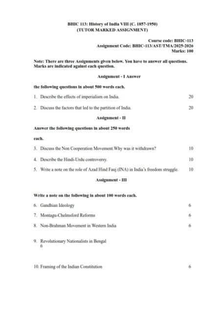 IGNOU BHIC-113 Solved Assignment 2025-26 English Medium