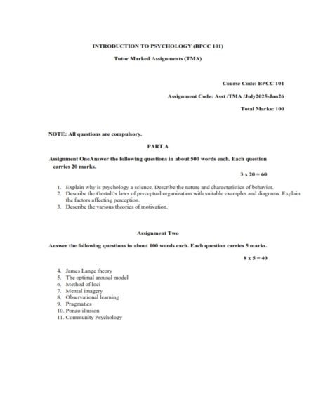IGNOU BPCC-101 Solved Assignment 2025-26 English Medium
