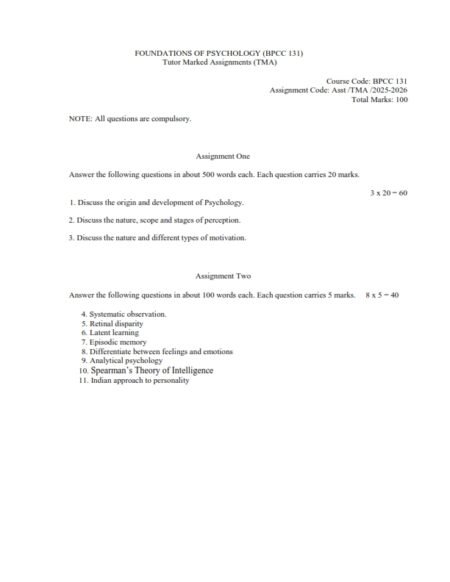 IGNOU BPCC-131 Solved Assignment 2025-26 English Medium