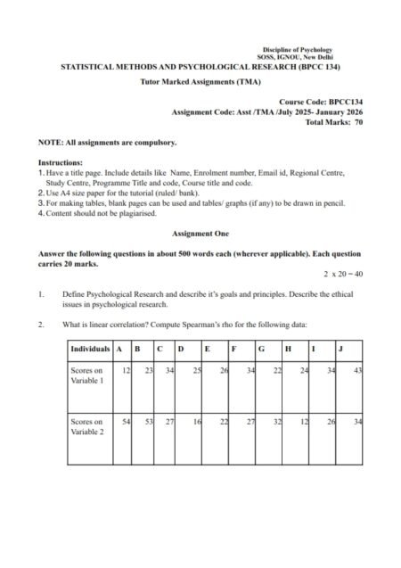 IGNOU BPCC-134 Solved Assignment 2025-26 English Medium