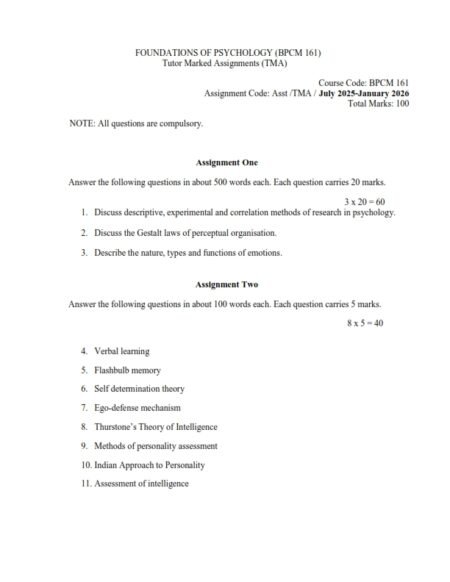 IGNOU BPCM-161 Solved Assignment 2025-26 English Medium