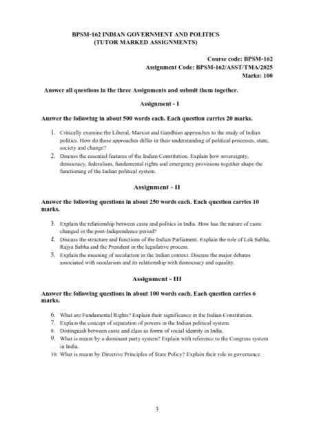 IGNOU BPSM-162 Solved Assignment English Medium