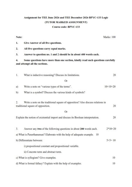 IGNOU BPYC-133 Solved Assignment 2025-26 English Medium