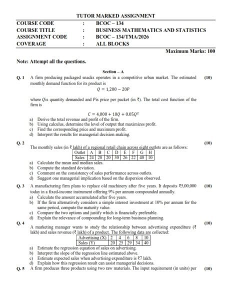 IGNOU BCOC-134 Solved Assignment 2026 English Medium