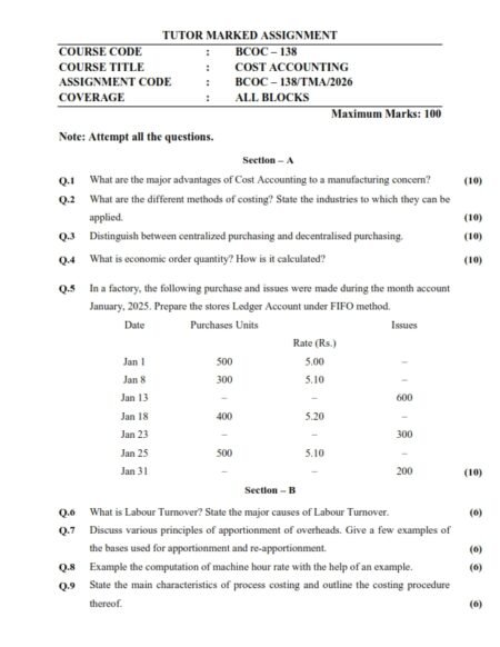 IGNOU BCOC-138 Solved Assignment 2026 English Medium
