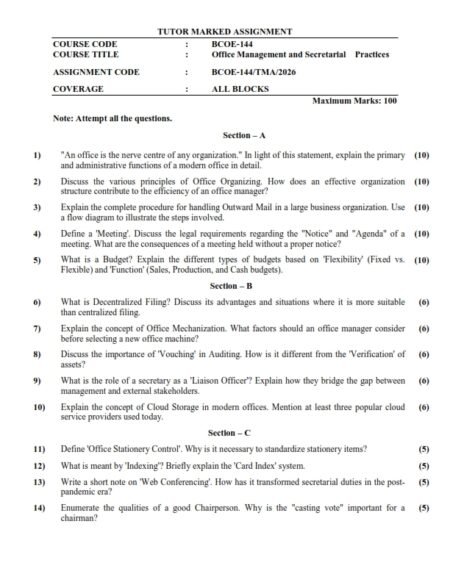 IGNOU BCOE-144 Solved Assignment 2026 English Medium