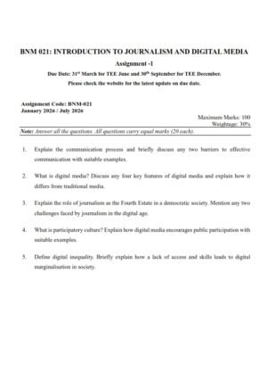 IGNOU BNM-021 Solved Assignment 2026 English Medium