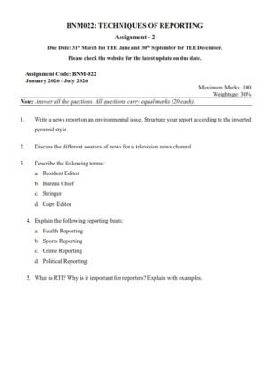 IGNOU BNM-022 Solved Assignment 2026 English Medium