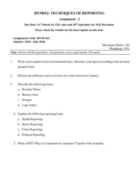 IGNOU BNM-022 Solved Assignment 2026 English Medium