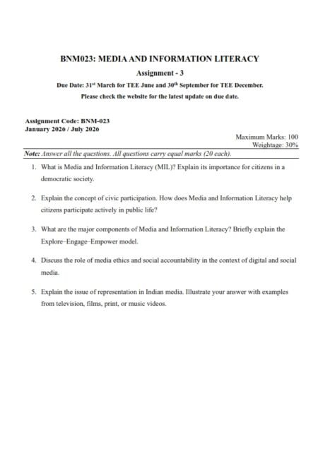 IGNOU BNM-023 Solved Assignment 2026 English Medium