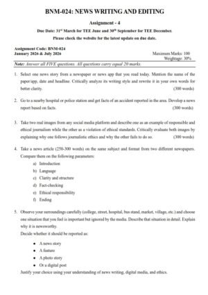IGNOU BNM-024 Solved Assignment 2026 English Medium