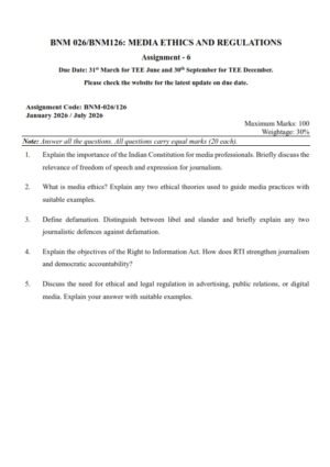 IGNOU BNM-026 Solved Assignment 2026 English Medium