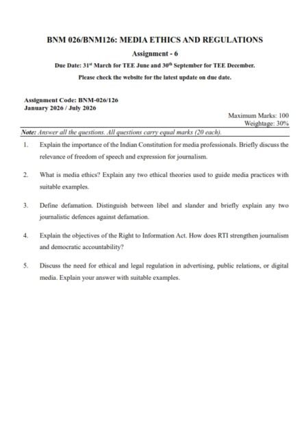 IGNOU BNM-026 Solved Assignment 2026 English Medium