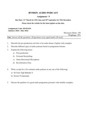 IGNOU BNM-029 Solved Assignment 2026 English Medium