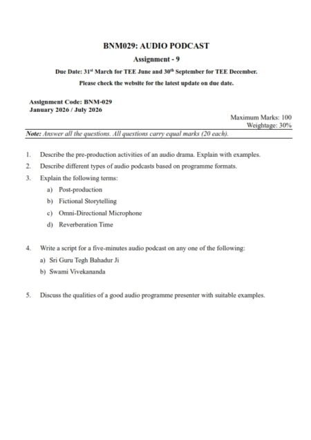 IGNOU BNM-029 Solved Assignment 2026 English Medium