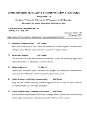 IGNOU BNM-030 Solved Assignment 2026 English Medium