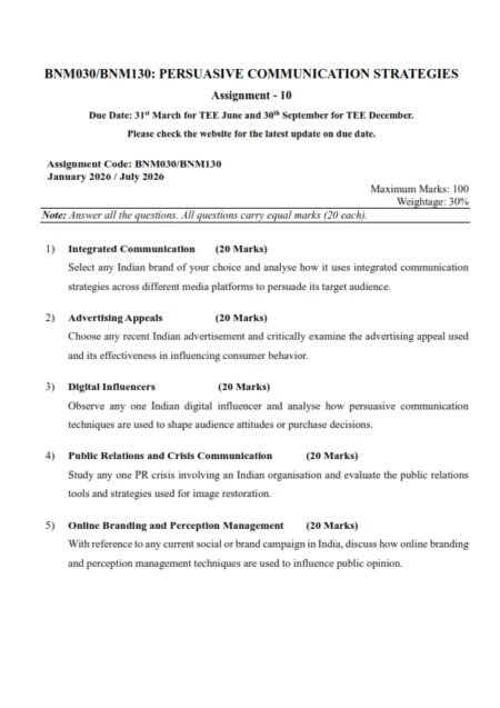 IGNOU BNM-030 Solved Assignment 2026 English Medium