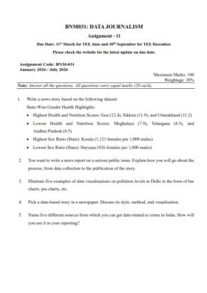 IGNOU BNM-031 Solved Assignment 2026 English Medium