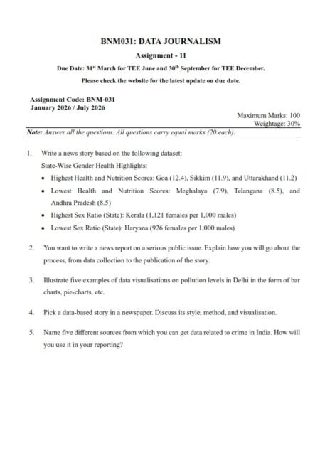 IGNOU BNM-031 Solved Assignment 2026 English Medium