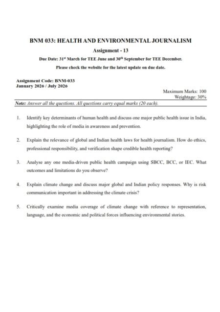 IGNOU BNM-033 Solved Assignment 2026 English Medium