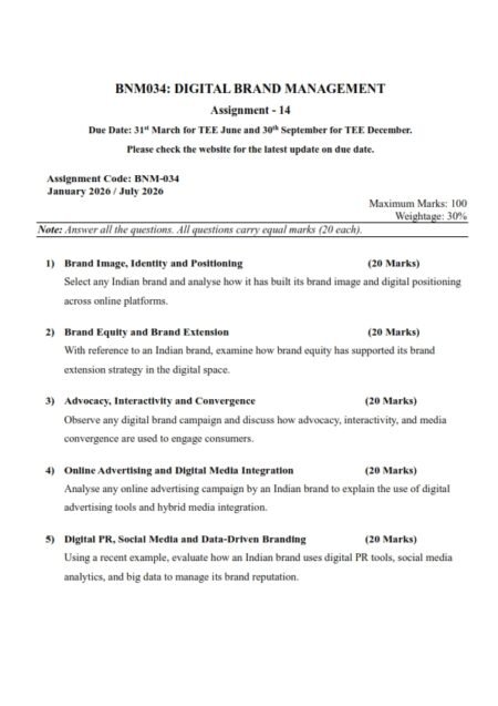 IGNOU BNM-034 Solved Assignment 2026 English Medium