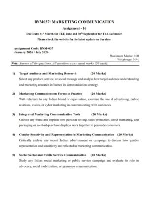 IGNOU BNM-037 Solved Assignment 2026 English Medium