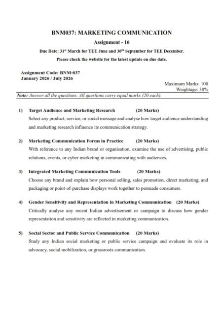 IGNOU BNM-037 Solved Assignment 2026 English Medium