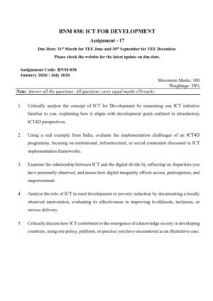 IGNOU BNM-038 Solved Assignment 2026 English Medium