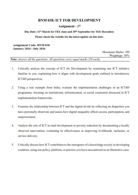 IGNOU BNM-038 Solved Assignment 2026 English Medium