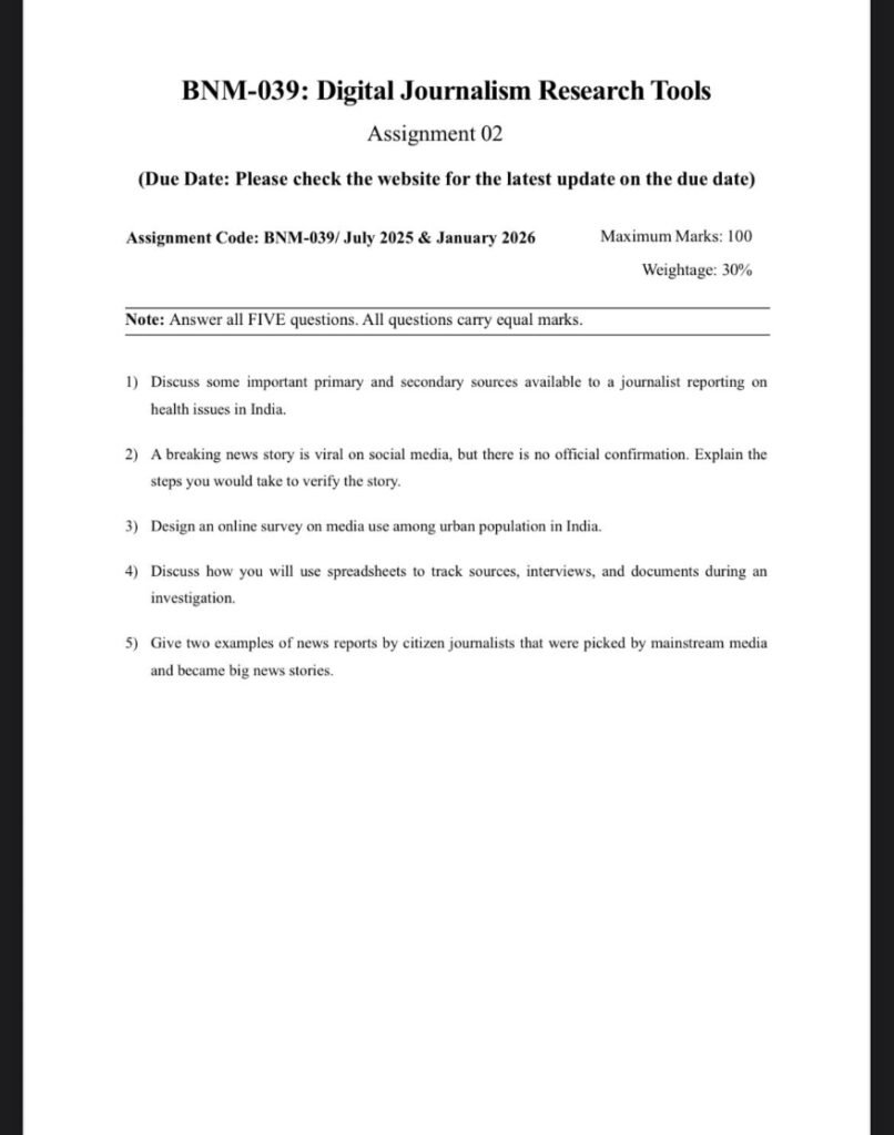 IGNOU BNM-039 Solved Assignment 2026 English Medium
