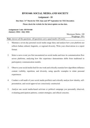 IGNOU BNM-040 Solved Assignment 2026 English Medium