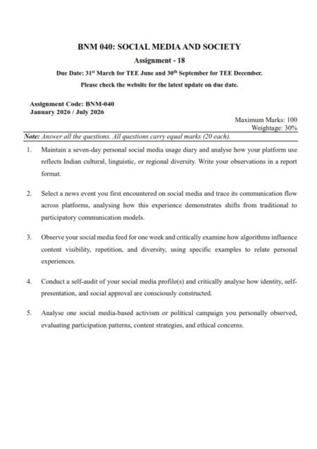 IGNOU BNM-040 Solved Assignment 2026 English Medium