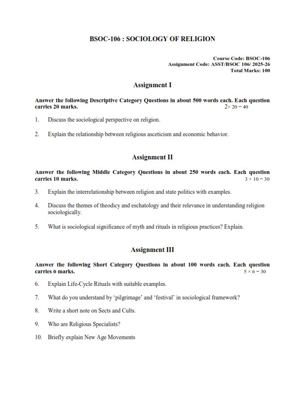 IGNOU BSOC-106 Solved Assignment 2025-26 English Medium