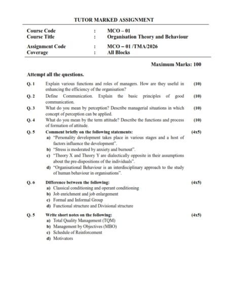 IGNOU MCO-01 Solved Assignment 2026 English Medium