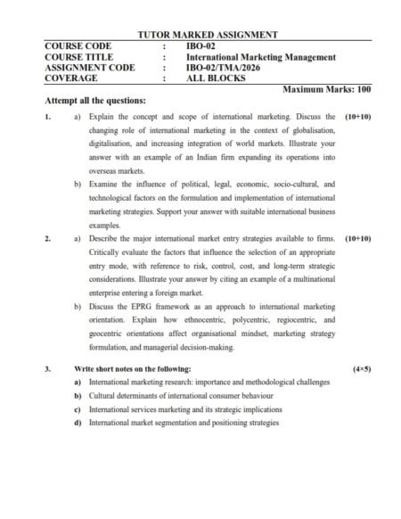 IGNOU IBO-02 Solved Assignment 2026 English Medium