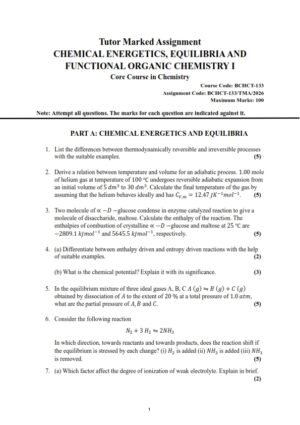 IGNOU BCHCT-133 Solved Assignment 2026 English Medium