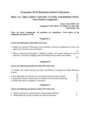 IGNOU BESC-131 Solved Assignment 2026 English Medium