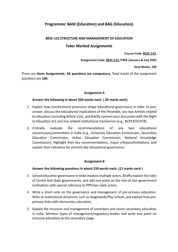 IGNOU BESC-132 Solved Assignment 2026 English Medium