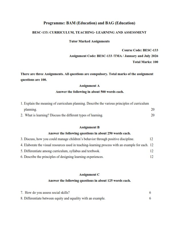 IGNOU BESC-133 Solved Assignment 2026 English Medium