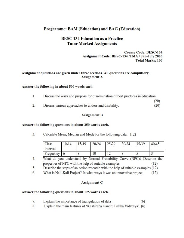 IGNOU BESC-134 Solved Assignment 2026 English Medium