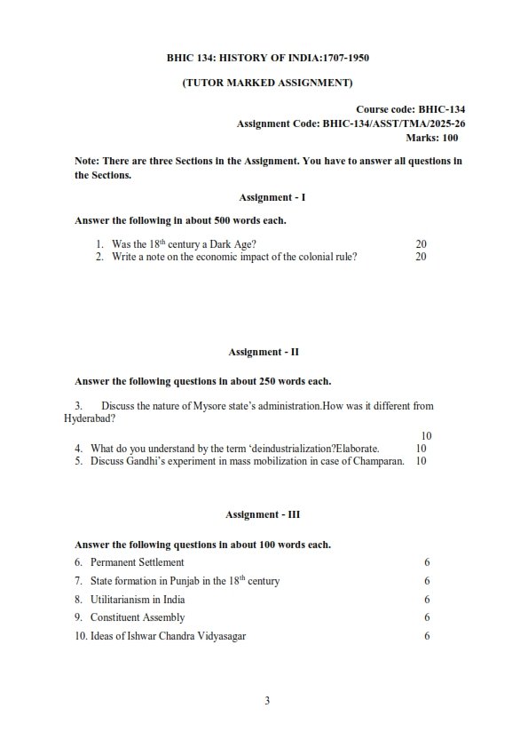 IGNOU BHIC-134 Solved Assignment 2025-26 English Medium