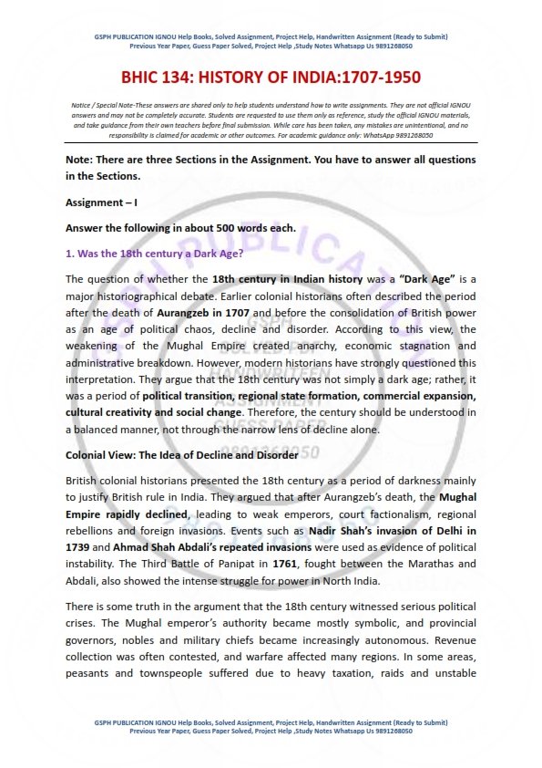IGNOU BHIC-134 Solved Assignment 2025-26 English Medium