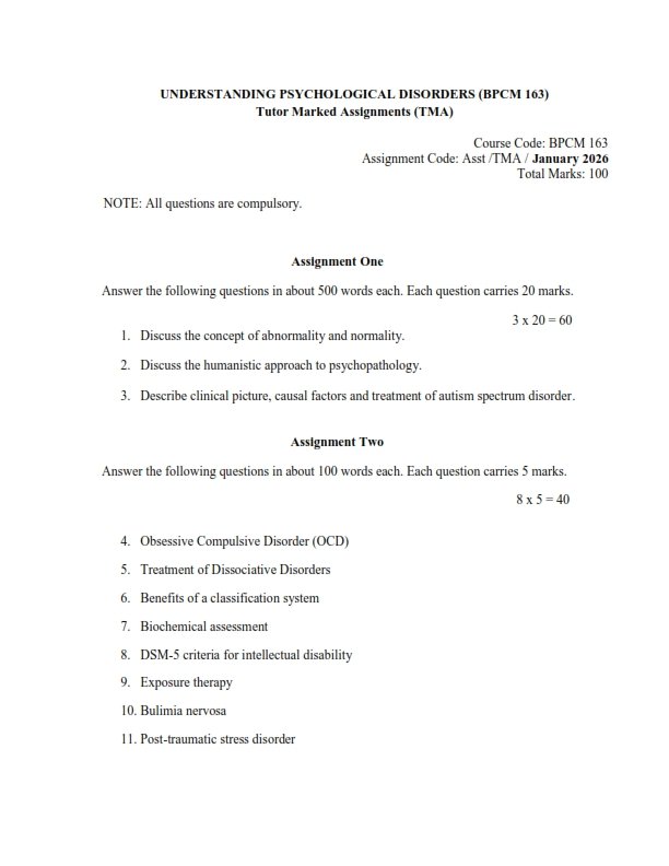 IGNOU BPCM-163 Solved Assignment Jan-2026 English Medium