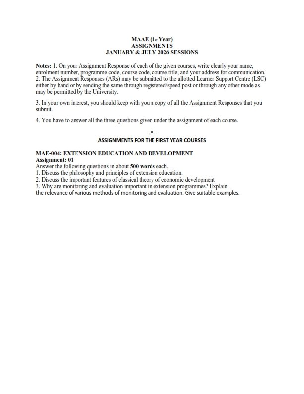 IGNOU MAE-004 Solved Assignment 2026 English Medium