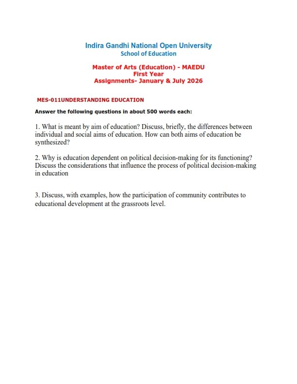 IGNOU MES-011 Solved Assignment 2026 English Medium