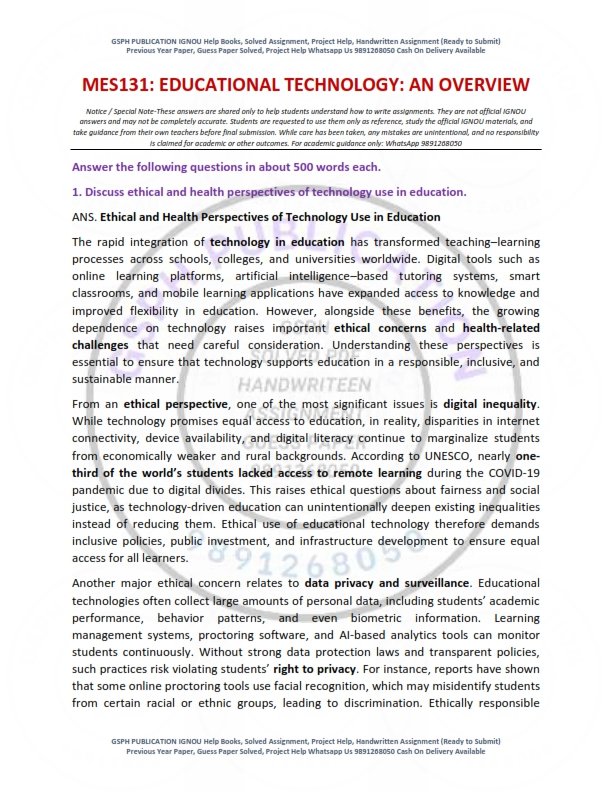 IGNOU MES-131 Solved Assignment 2026 English Medium