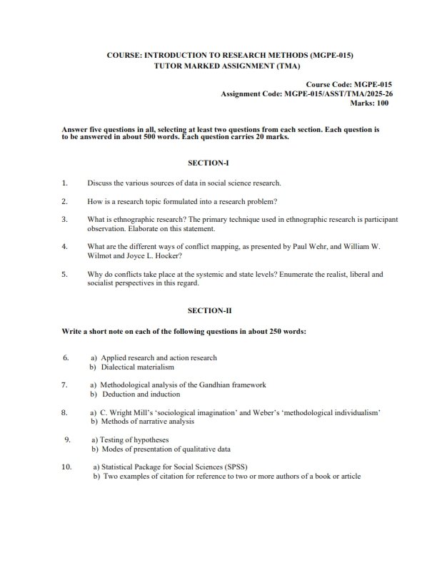 IGNOU MGPE-015 Solved Assignment 2025-26 English Medium