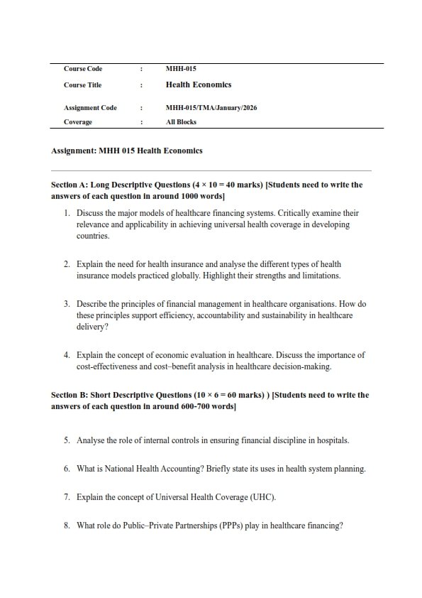 IGNOU MHH-015 Solved Assignment Jan-2026 English Medium